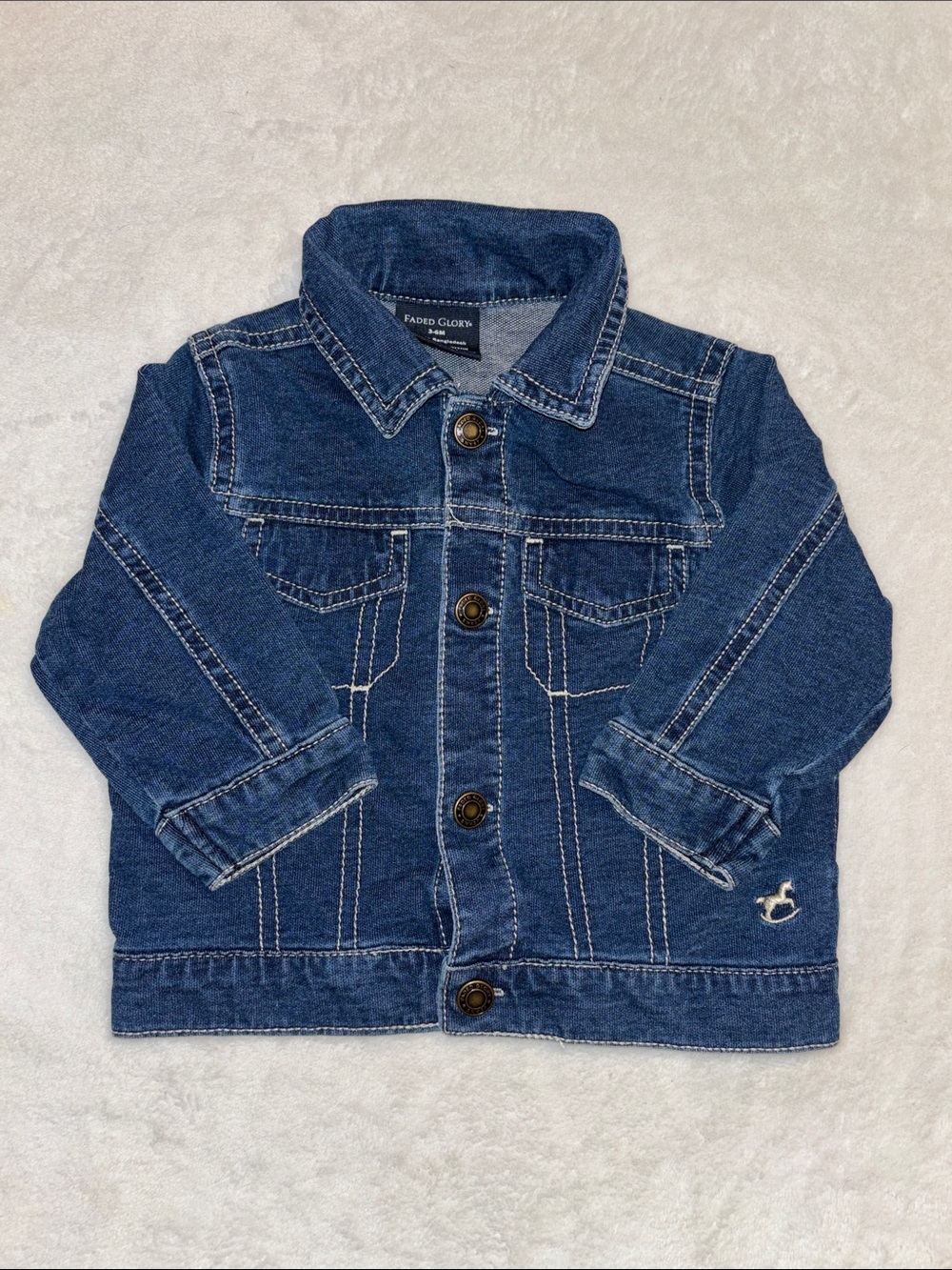 Faded Glory Dark Blue Kids Denim Jacket with Contrast Stitching